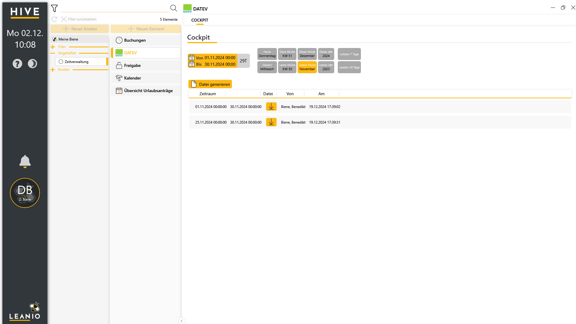 LEANIO Zeiterfassung: Personal Datev